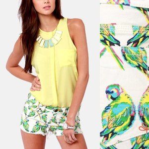 Dittos Misty Love Birds Print Cutoff Jean Shorts